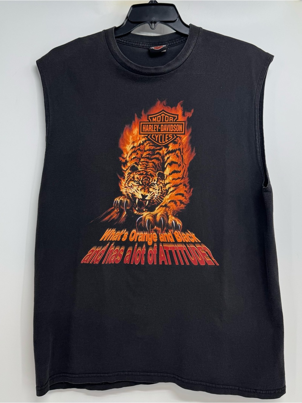 Vintage HARLEY-DAVIDSON T-SHIRT SIZE XL Flaming Tiger Tank Bedford Heghts Ohio